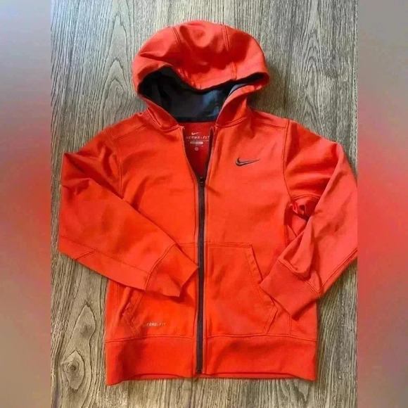 Nike Therma-Fit Boys Orange Long Sleeve Full Zip Hoodie Medium - Picture 1 of 6